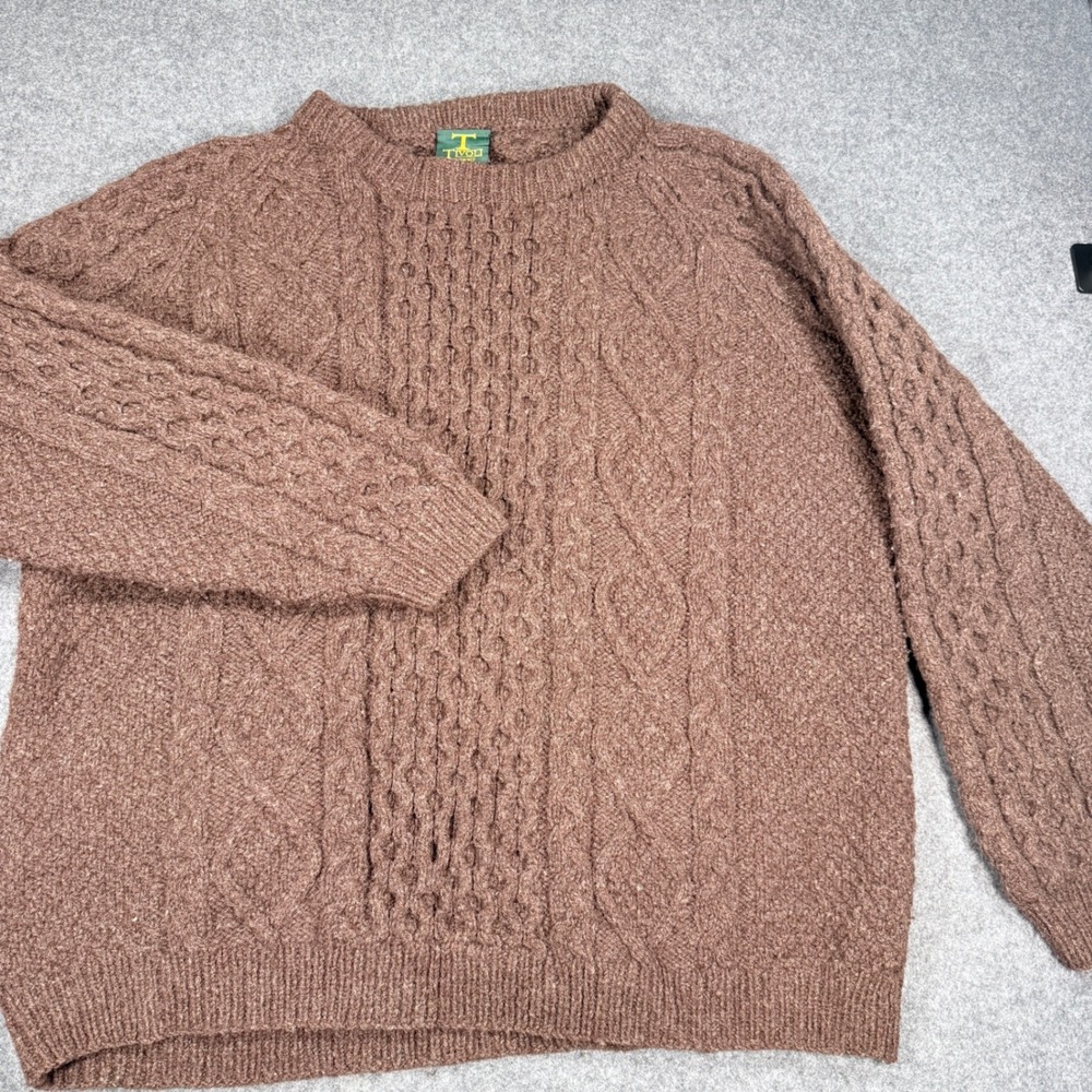 Tivoli Handknit Brown Pure New Wool Cable Knit Fisherman Sweater Mens XL XXL